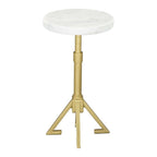 White and Gold Marble and Iron Round Pedestal End Table - 22-inch