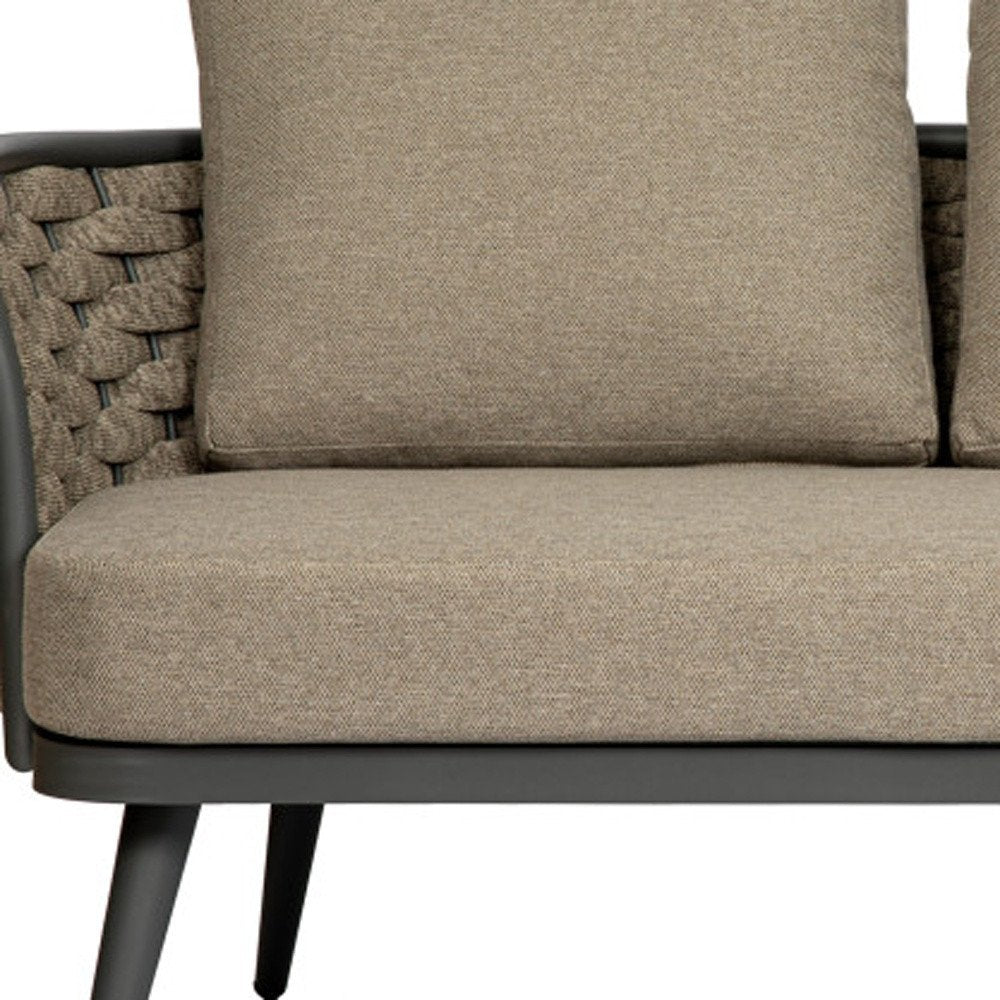 Dark Gray Aluminum Outdoor Love Seat with Taupe Cushions - 56-inch