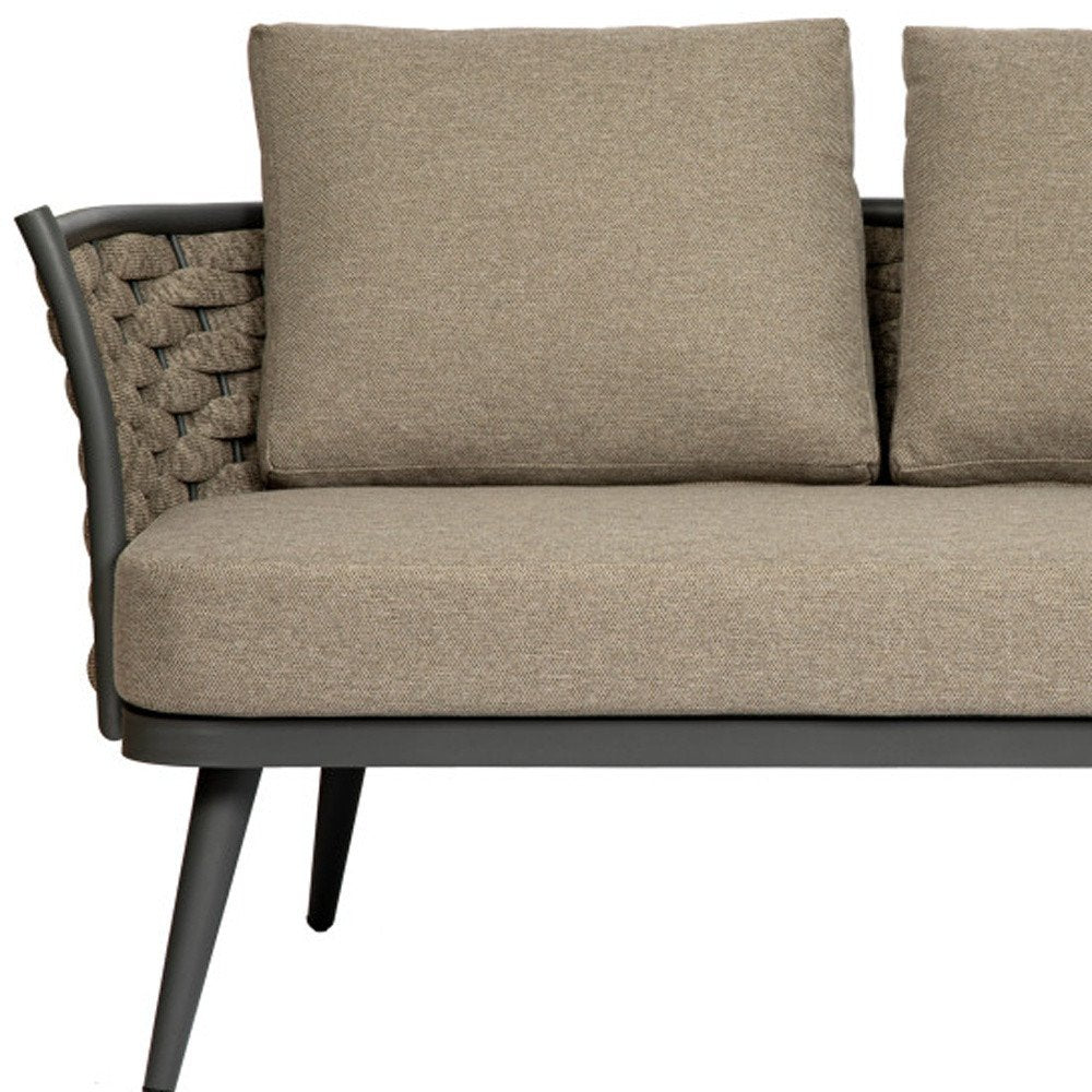 Dark Gray Aluminum Outdoor Love Seat with Taupe Cushions - 56-inch