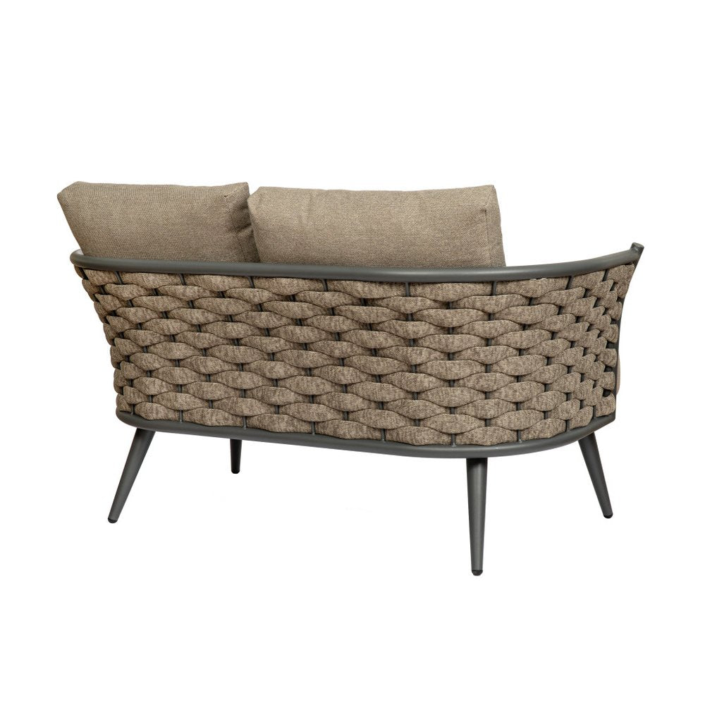 Dark Gray Aluminum Outdoor Love Seat with Taupe Cushions - 56-inch