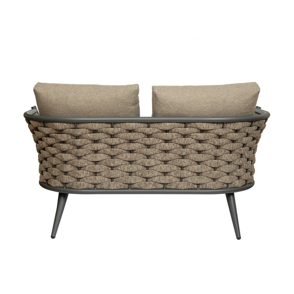 Dark Gray Aluminum Outdoor Love Seat with Taupe Cushions - 56-inch