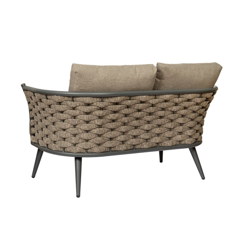 Dark Gray Aluminum Outdoor Love Seat with Taupe Cushions - 56-inch