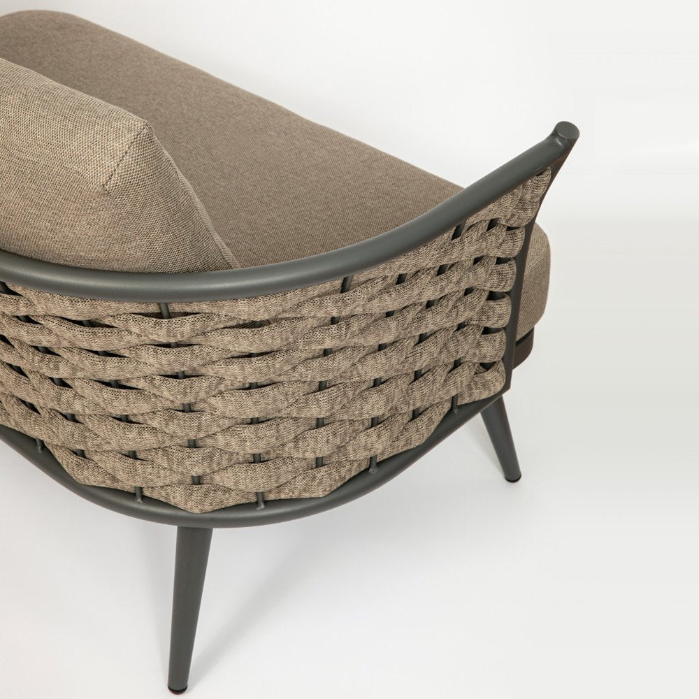 Dark Gray Aluminum Outdoor Love Seat with Taupe Cushions - 56-inch