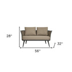 Dark Gray Aluminum Outdoor Love Seat with Taupe Cushions - 56-inch