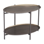 Antiqued Bronze and Black Steel Oval Two Tier Coffee Table - 26-inch