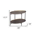 Antiqued Bronze and Black Steel Oval Two Tier Coffee Table - 26-inch