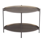 Antiqued Bronze and Black Steel Oval Two Tier Coffee Table - 26-inch