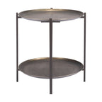 Antiqued Bronze and Black Steel Oval Two Tier Coffee Table - 26-inch