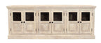Antiqued White Distressed Solid Wood Sideboard with Six Glass Doors - 93-inch