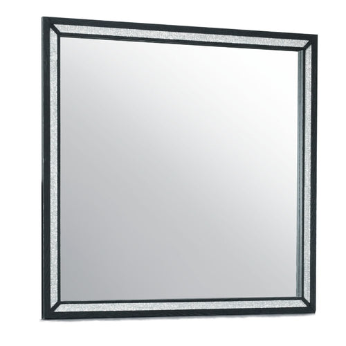 Black Faux Crystal and Wood Dresser Mount Framed Mirror - 37-inch