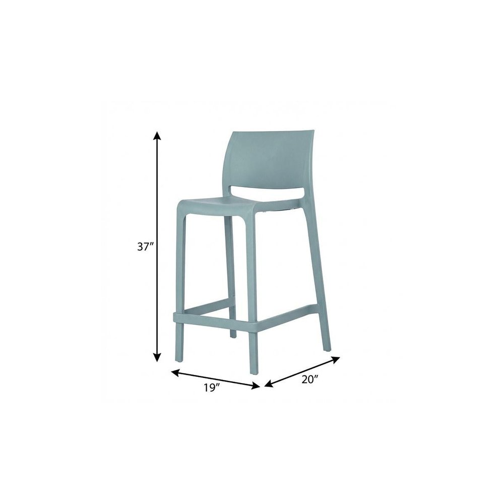 Set of Two 26 Baby Blue Heavy Duty Plastic Low Back Outdoor Counter Height Bar Chairs