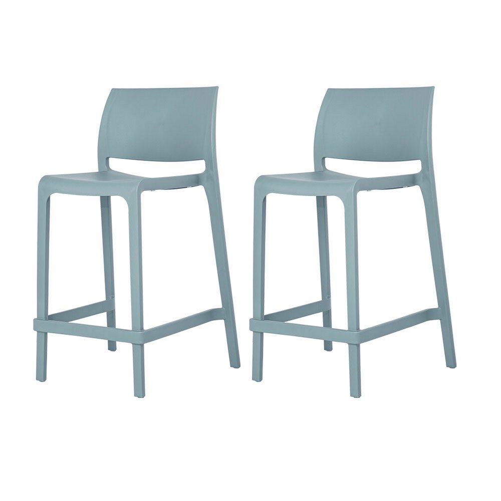 Set of Two 26 Baby Blue Heavy Duty Plastic Low Back Outdoor Counter Height Bar Chairs