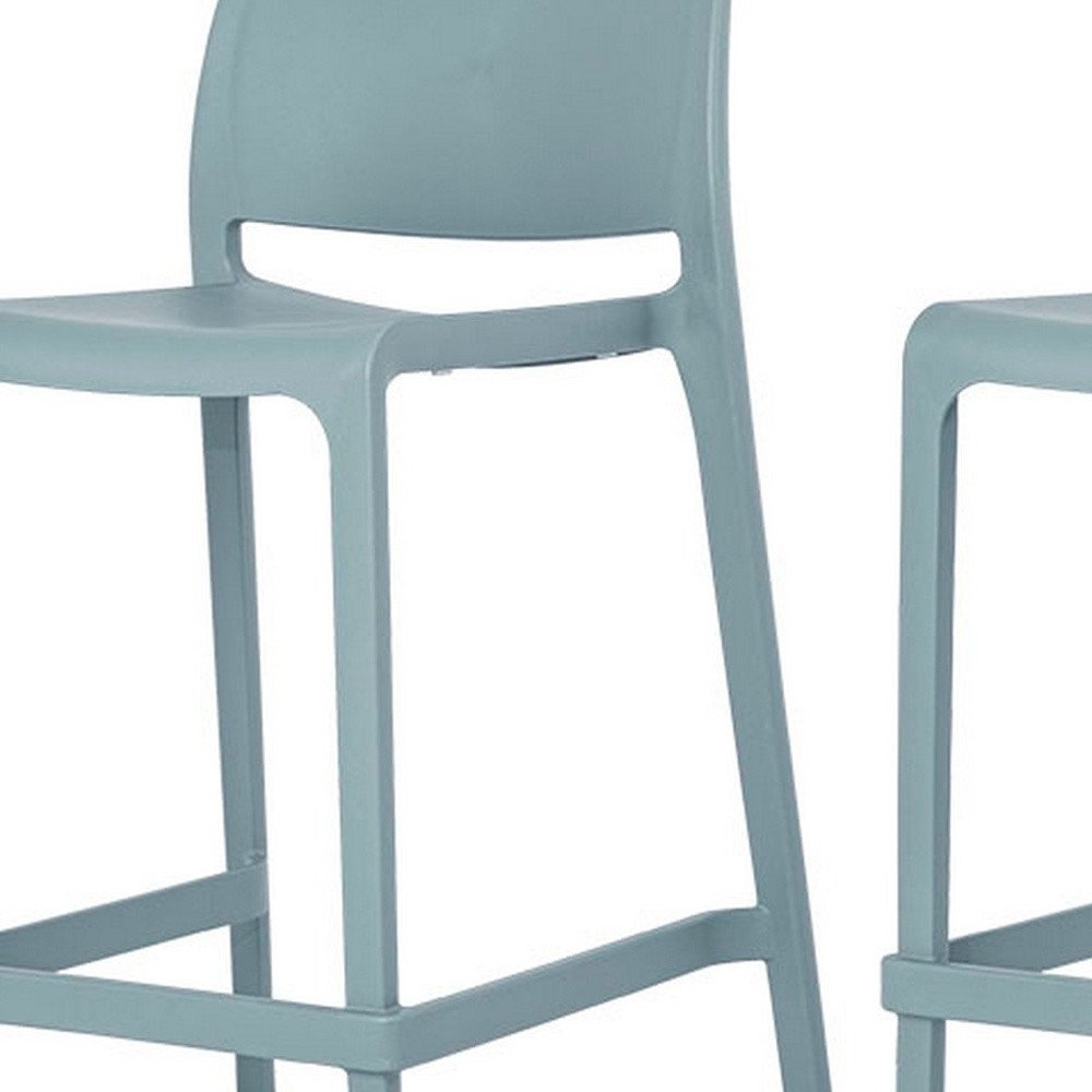 Set of Two 26 Baby Blue Heavy Duty Plastic Low Back Outdoor Counter Height Bar Chairs