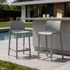 Set of Two 26 Gray Heavy Duty Plastic Low Back Outdoor Counter Height Bar Chairs