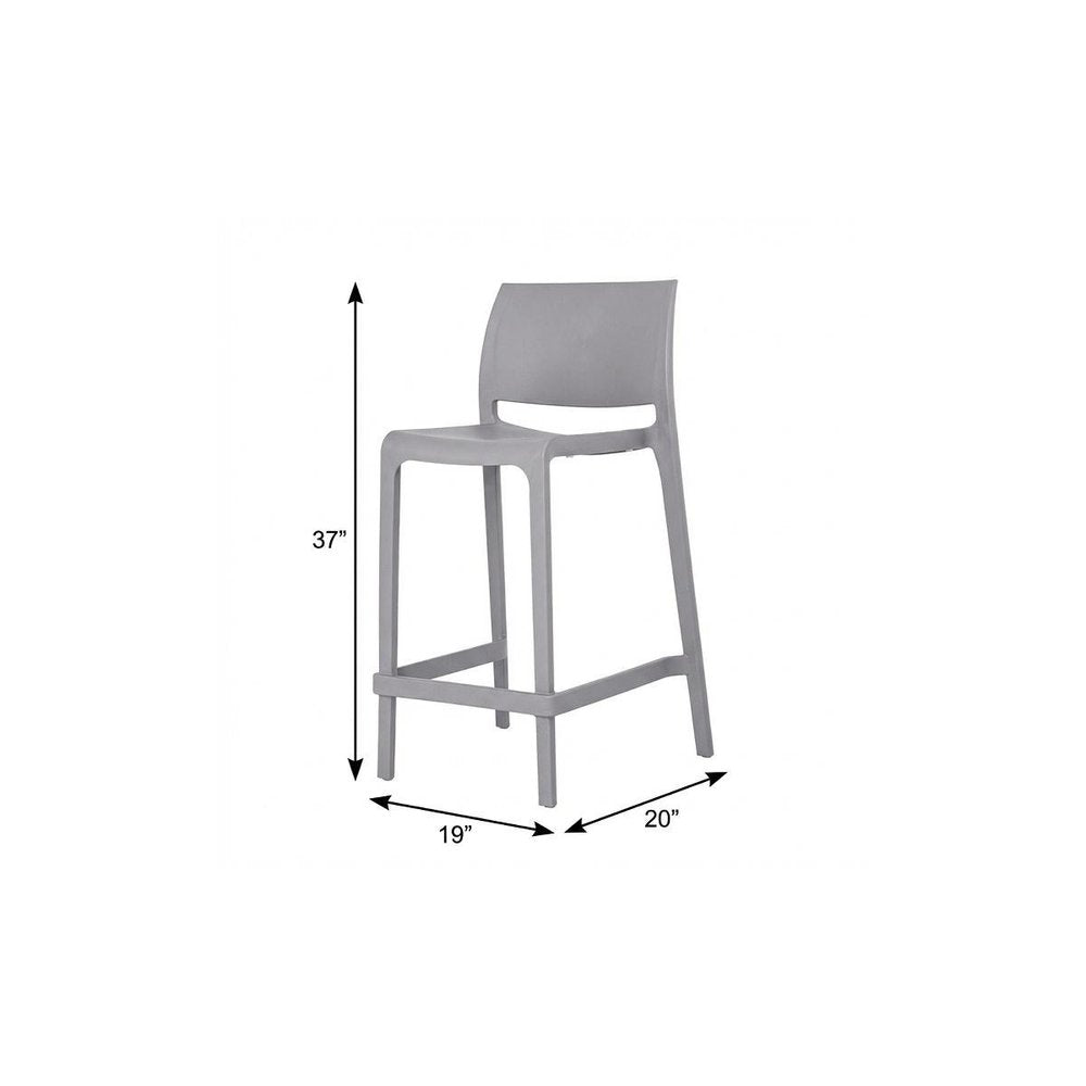 Set of Two 26 Gray Heavy Duty Plastic Low Back Outdoor Counter Height Bar Chairs
