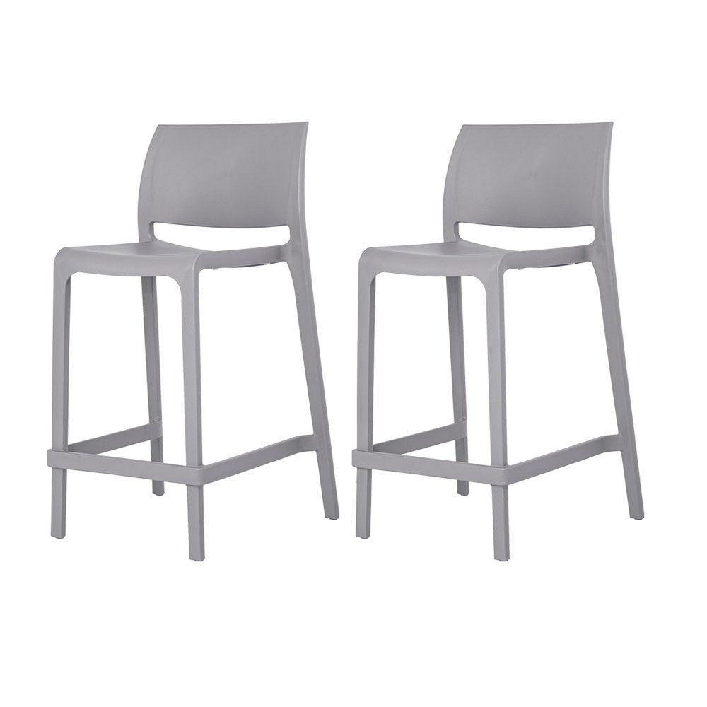 Set of Two 26 Gray Heavy Duty Plastic Low Back Outdoor Counter Height Bar Chairs