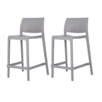 Set of Two 26 Gray Heavy Duty Plastic Low Back Outdoor Counter Height Bar Chairs