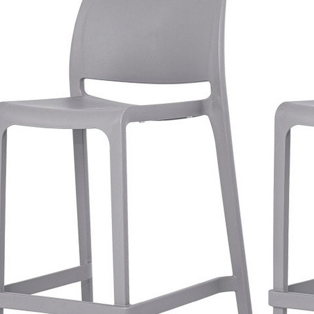 Set of Two 26 Gray Heavy Duty Plastic Low Back Outdoor Counter Height Bar Chairs