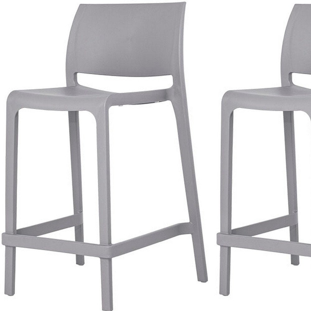 Set of Two 26 Gray Heavy Duty Plastic Low Back Outdoor Counter Height Bar Chairs