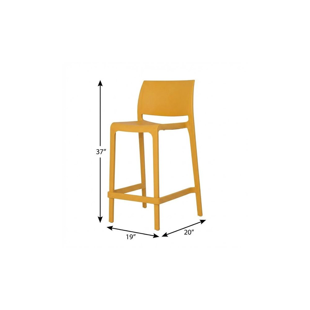 Set of Two 26 Gold and Yellow Heavy Duty Plastic Low Back Outdoor Counter Height Bar Chairs
