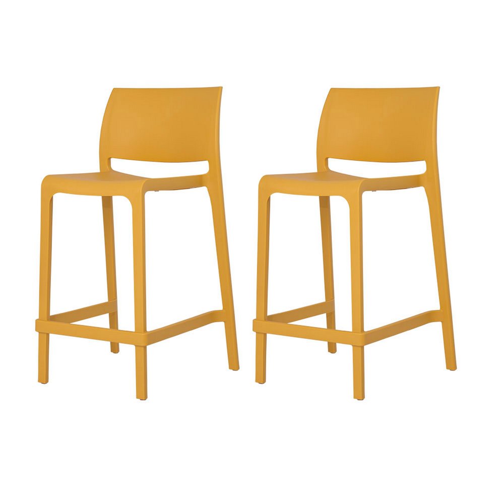 Set of Two 26 Gold and Yellow Heavy Duty Plastic Low Back Outdoor Counter Height Bar Chairs