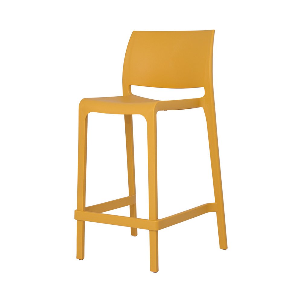 Set of Two 26 Gold and Yellow Heavy Duty Plastic Low Back Outdoor Counter Height Bar Chairs