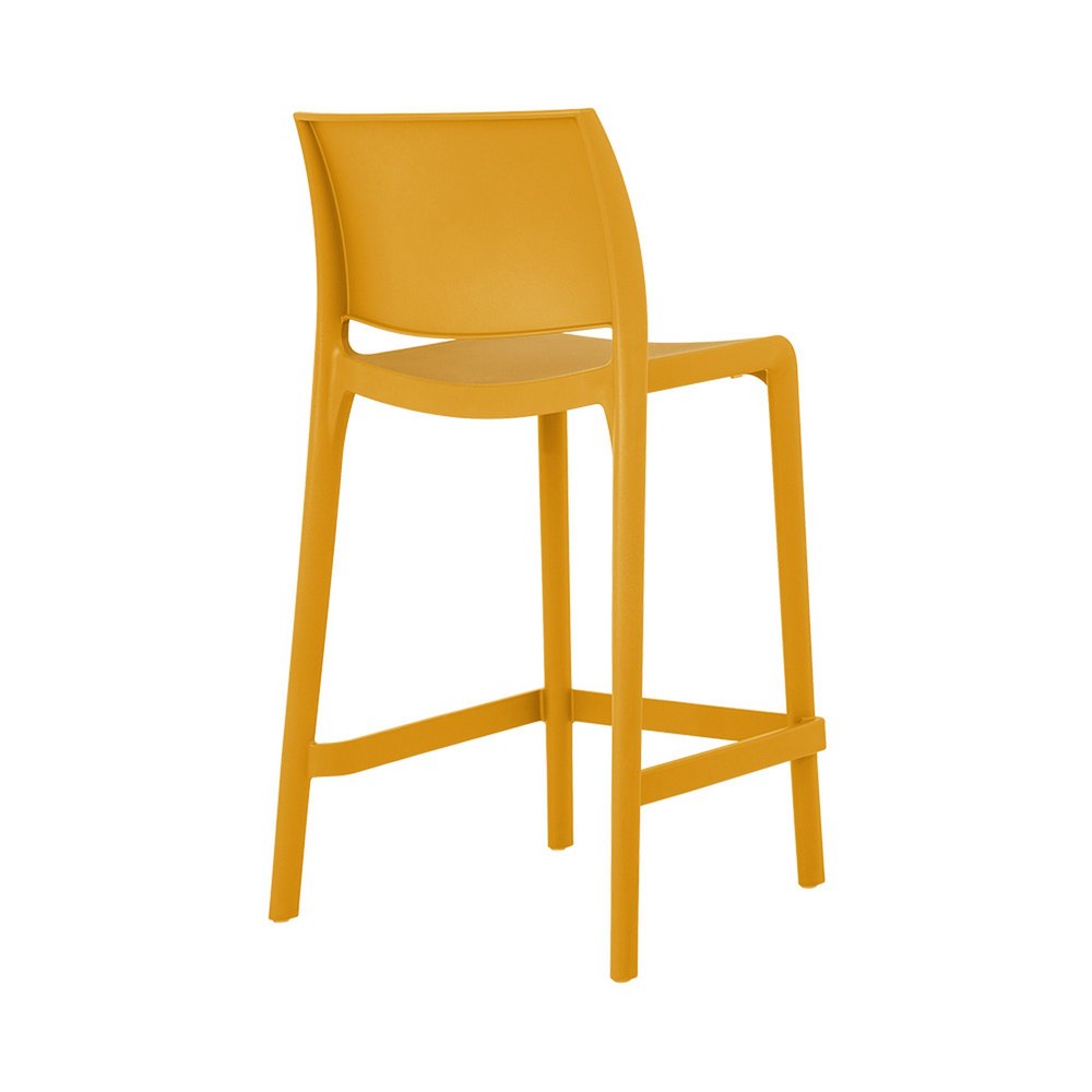 Set of Two 26 Gold and Yellow Heavy Duty Plastic Low Back Outdoor Counter Height Bar Chairs
