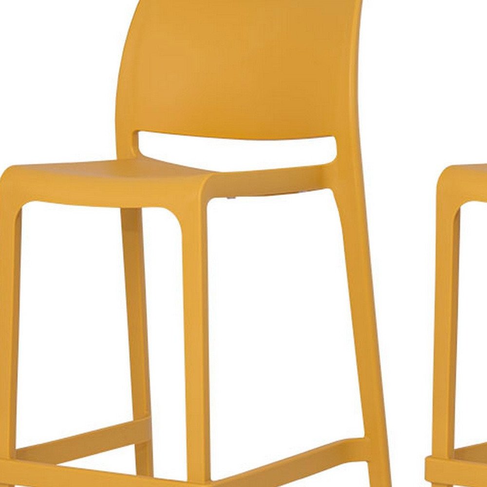 Set of Two 26 Gold and Yellow Heavy Duty Plastic Low Back Outdoor Counter Height Bar Chairs