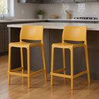 Set of Two 26 Gold and Yellow Heavy Duty Plastic Low Back Outdoor Counter Height Bar Chairs