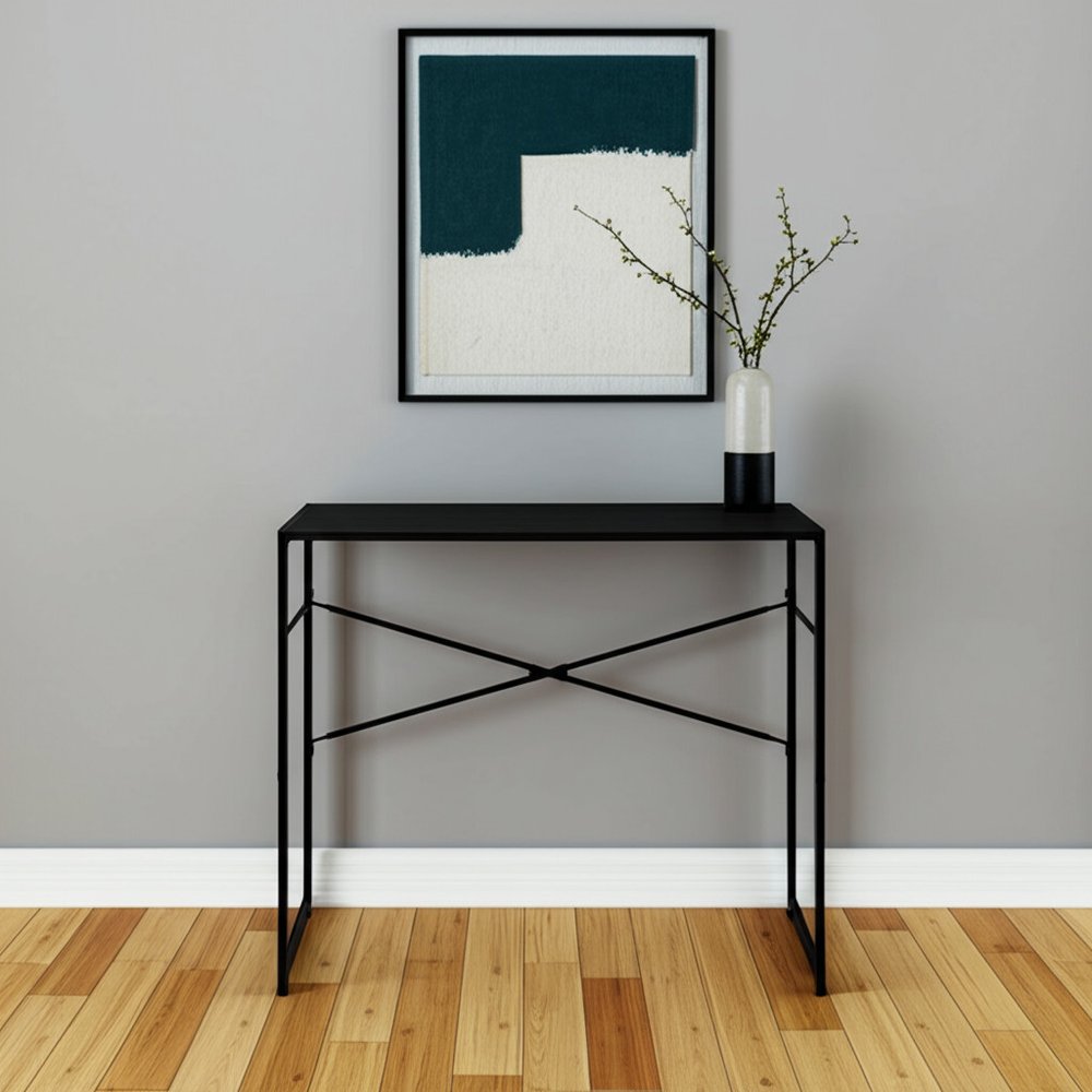 Brown and Black Wood and Metal H-Shape Computer Desk - 39-inch