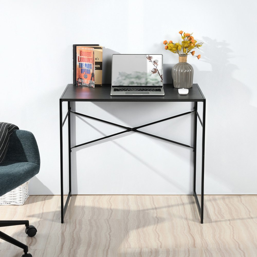 Brown and Black Wood and Metal H-Shape Computer Desk - 39-inch