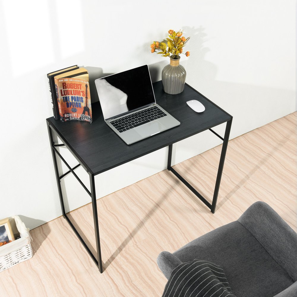 Brown and Black Wood and Metal H-Shape Computer Desk - 39-inch