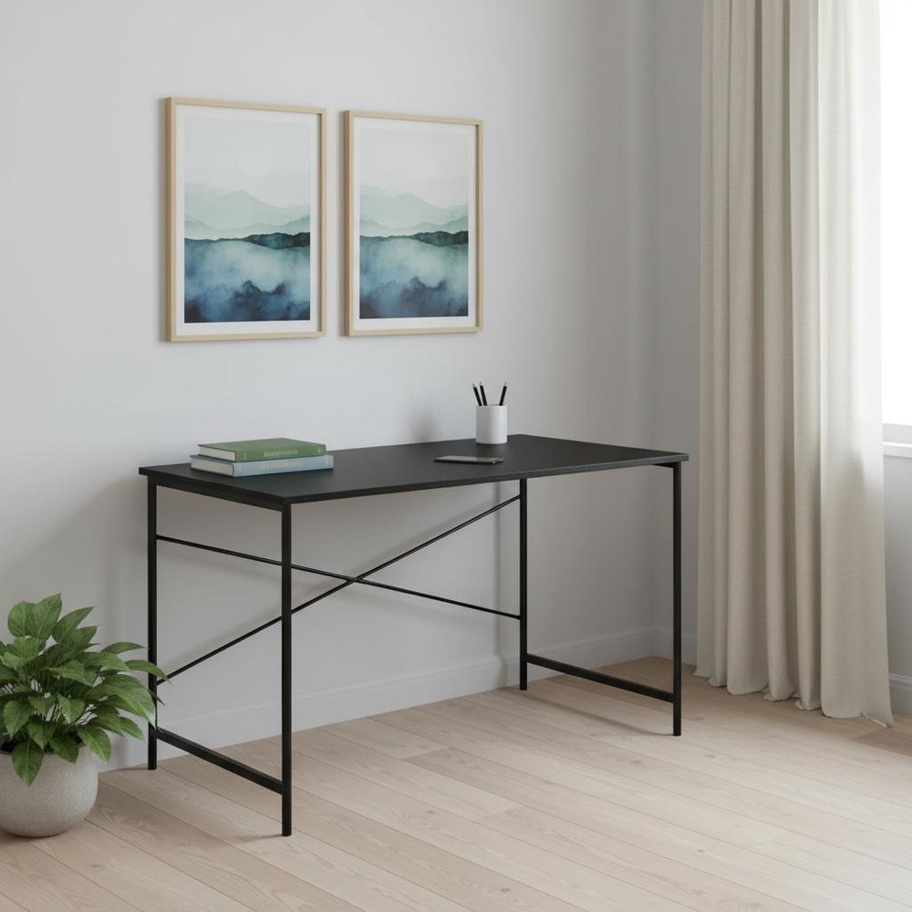 Black Wood and Stainless Steel Computer Desk - 47-inch