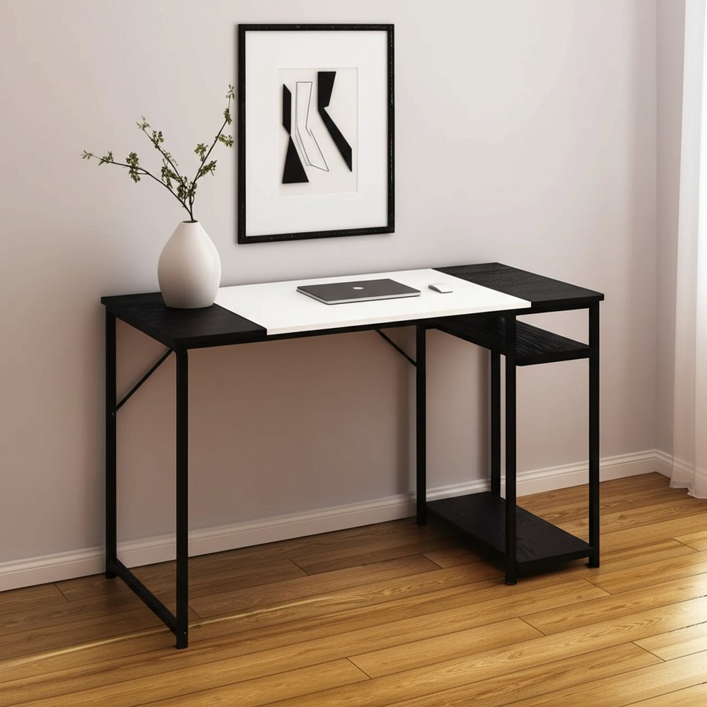 Black and White Wood and Metal H-Shape Computer Desk - 47-inch