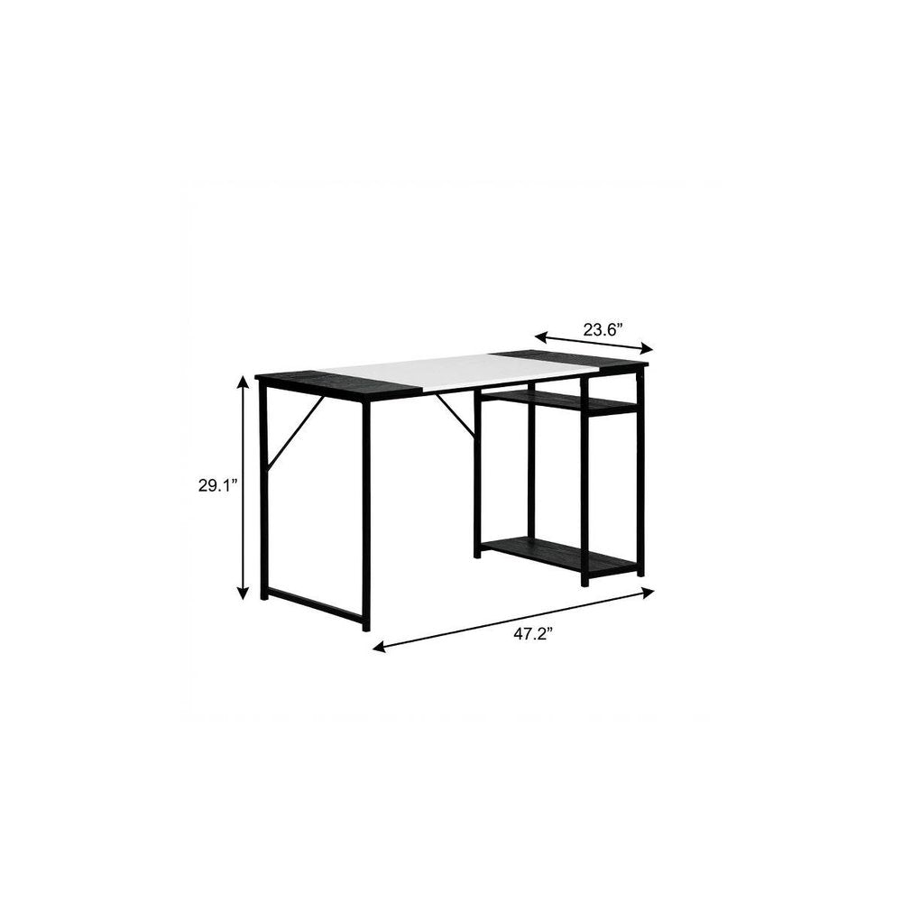 Black and White Wood and Metal H-Shape Computer Desk - 47-inch