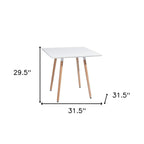 White and Natural Wood and Solid Wood Square Dining Table - 32-inch
