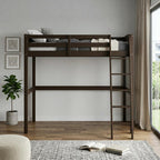 Brown Slat Solid Wood Twin Loft Bed