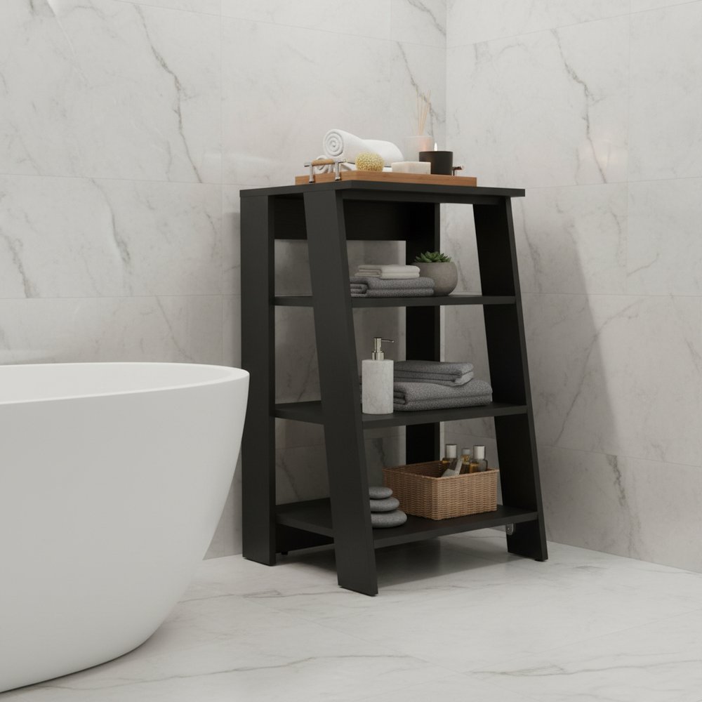 Black Wood Freestanding Bathroom Shelf - 17-inch