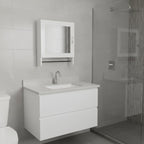 White Wood, Metal Floating Bathroom Vanity and Medicine Cabinet with Mirror