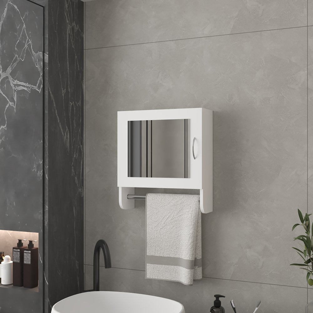 White Wood, Metal Floating Bathroom Vanity and Medicine Cabinet with Mirror