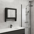 Black Wood, Metal Floating Bathroom Vanity and Medicine Cabinet with Mirror