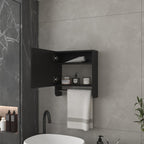Black Wood, Metal Floating Bathroom Vanity and Medicine Cabinet with Mirror
