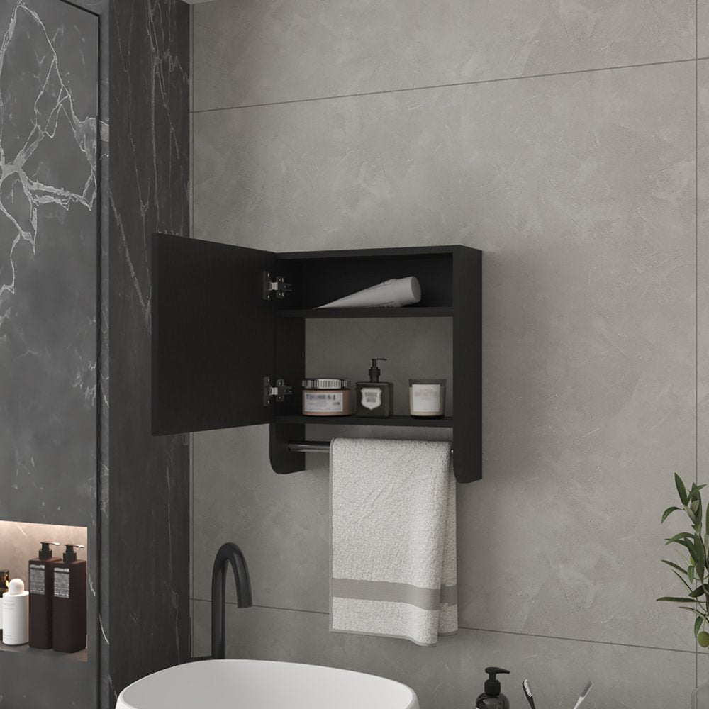 Black Wood, Metal Floating Bathroom Vanity and Medicine Cabinet with Mirror