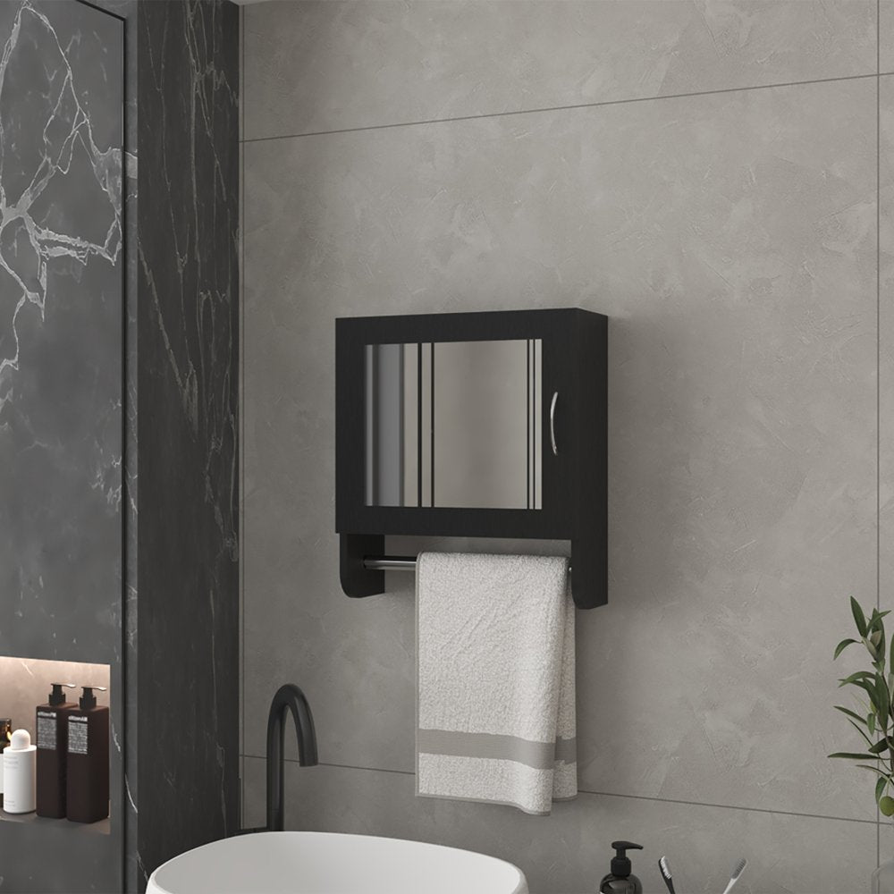 Black Wood, Metal Floating Bathroom Vanity and Medicine Cabinet with Mirror