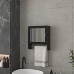 Black Wood, Metal Floating Bathroom Vanity and Medicine Cabinet with Mirror