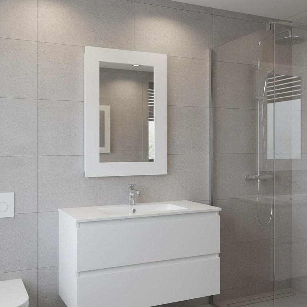 White Wood Floating Bathroom Vanity and Medicine Cabinet with Mirror - 15-inch