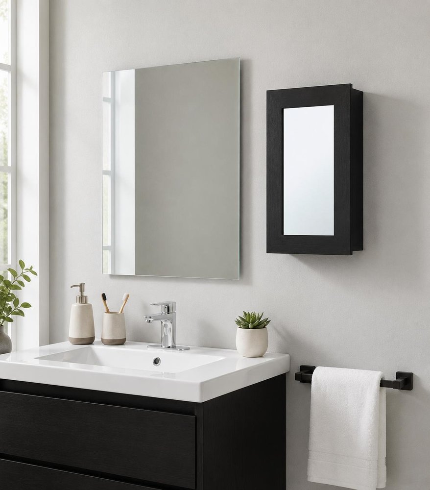 Black Wood Floating Bathroom Vanity - 15-inch