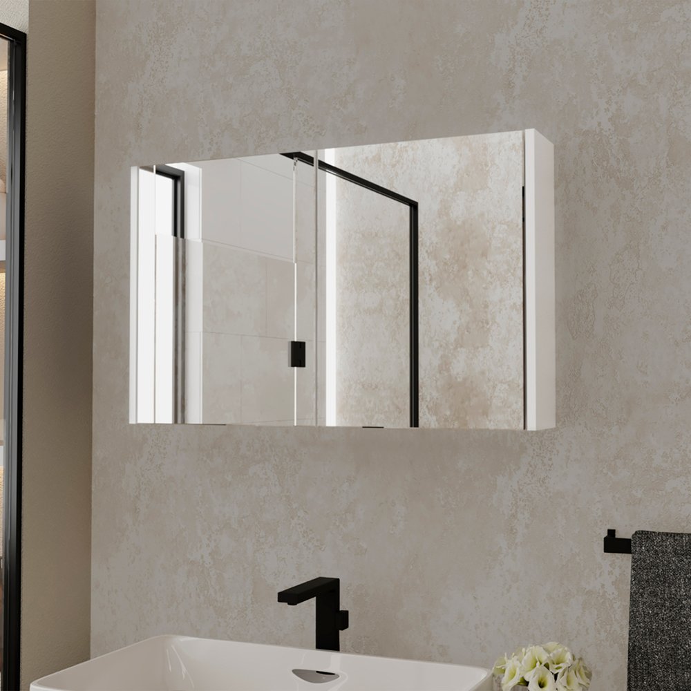 White Wood Wall Mounted Double Door Medicine Cabinet - 32-inch