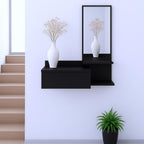 Black Wood Wall Mounted Accent Cabinet with Drawer and Mirror - 36-inch