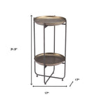 Bronze and Gray Steel Round Pedestal End Table - 32-inch